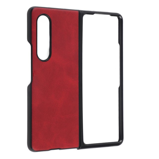Funda rígida de cuero para teléfono móvil Samsung Galaxy Z Fold 3, antiarañazos, a prueba de golpes, color rojo