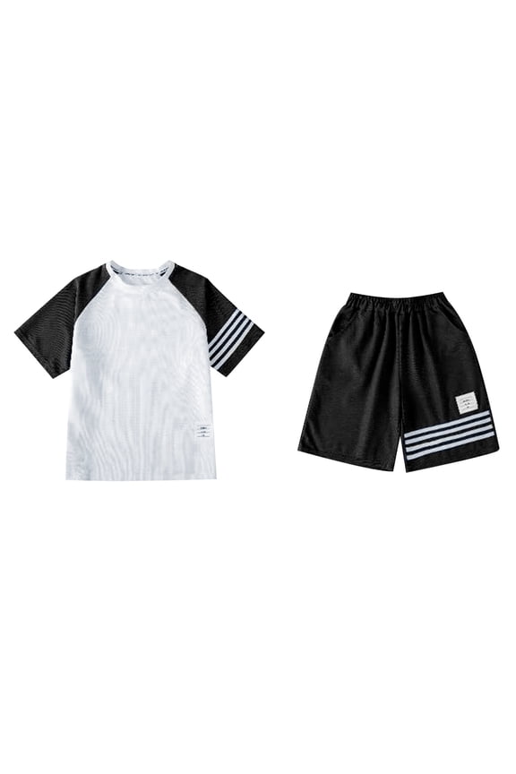 Boys Outfit Set Size 4 Years-5 Years Summer Short Sleeve Two Piece Set Loose Two Piece Fashion Childrens Wear Toddler Boy Outfit Black