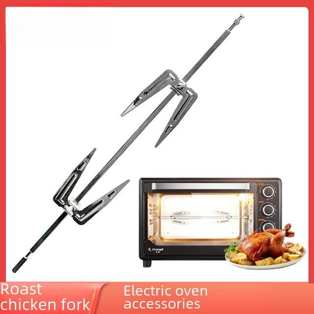 Support de Rôtissoire pour Poulet pour Four - Grille de Rôtissage Rotative en Acier Inoxydable avec Fourchettes Sécurisées, Tige Réglable 28 Cm/34 cm, Assemblage Facile, Idéal pour la Dinde, les Légumes et Plus, Grillades en Cuisine