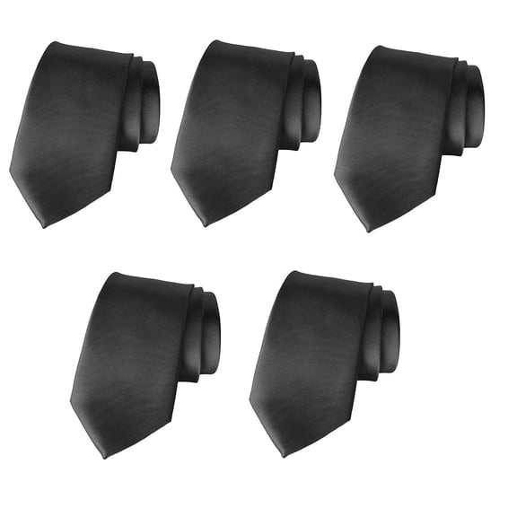 Mens Wedding Tie 5 PK Solid Color Business Ties 3.5" Satin Finish