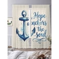 thumbnail image 4 of Blue Anchor Sheer Curtains 108 Inch Long 2 Panels, Watercolor Hope Anchors The Soul Linen Texture Light Filtering Rod Pocket Curtains, Sheer Voile Drapes for Living Room Bedroom, 52"x108", 4 of 8