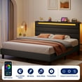 thumbnail image 3 of Greenstell Full Size Bed Frame with Upholstered Storage Headboard and LED Light, Bed Platform with Charging Station, USB Ports, Under-bed Storage, Black, 3 of 8