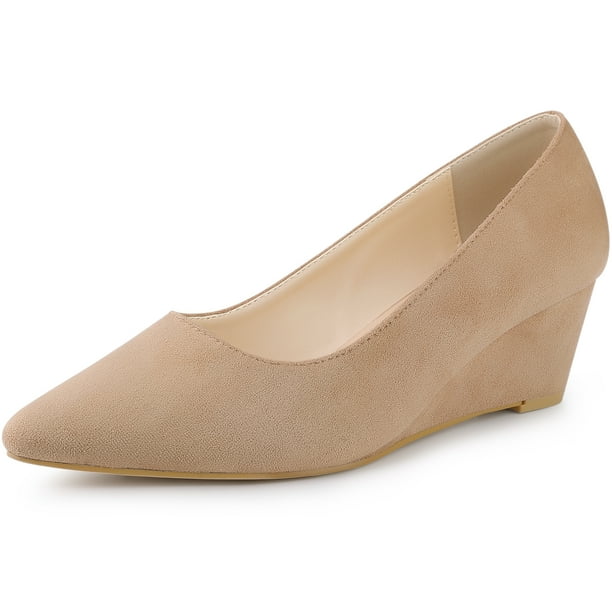 Zapatos de salón con tacón de cuña y puntera puntiaguda para mujer Allegra K Caqui 38.5