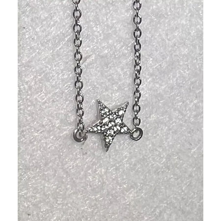 Jewelry Hub Micro Pave Star CZ Charm Pendant Necklace in 925 Sterling Silver, 16 Inches