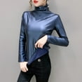 thumbnail image 2 of MIASHUI Autumn Winter Lined Thick Leather High Neck&nbsp;Thermal Underwear&nbsp;Top Base Layer Long Sleeve Shirt Small Blouse Blue,M, 2 of 4