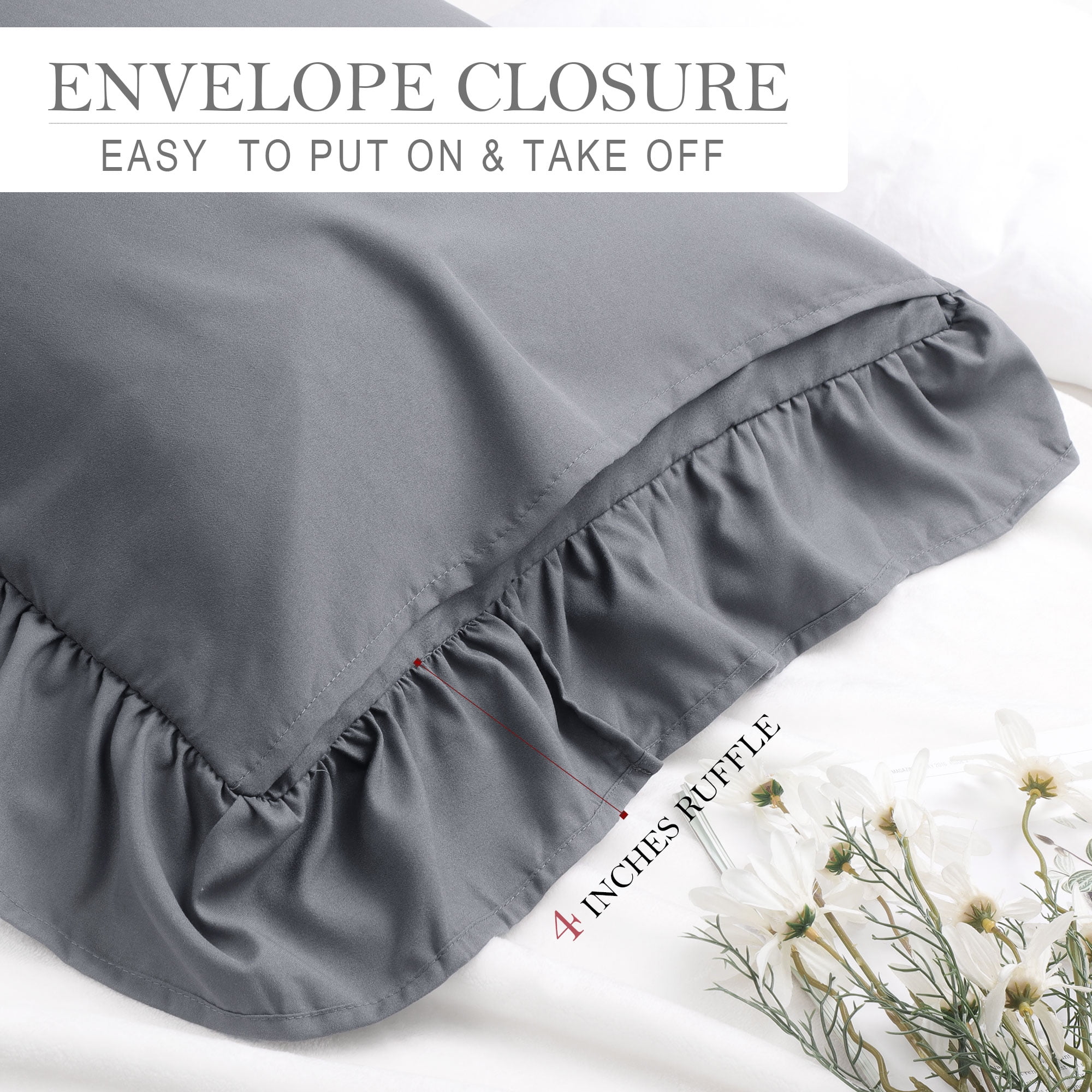 Unique Bargains Microfiber Ruffle Envelope Closure Pillowcases 2 Pcs Dark Gray King