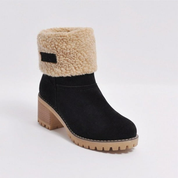 Botas de tacón grueso para mujer, botas de nieve antideslizantes a media pantorrilla, zapatos cortos de plataforma cómodos