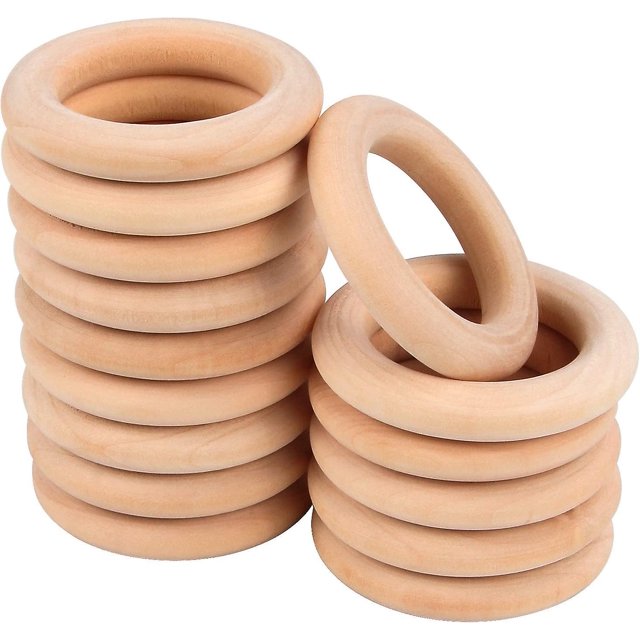 30 anillos de madera, anillos de madera de macramé, anillos de madera maciza natural sin terminar para bricolaje, conectores colgantes para manualidades, fabricación de joyas (55 mm)