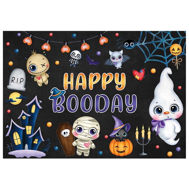 Fondo de fiesta de feliz cumpleaños de Halloween de 7 x 5 pies, fondo de Buddy Cute Boob para niños y niñas, decoración de mesa de pastel de calabaza de noche de otoño, pancartas, suministros de fotografía para fotomatón Sailing Electrónica