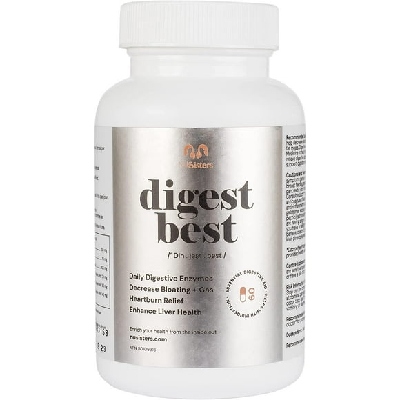 NuSisters Digestive Enzymes, Natural and Quick Relief of Indigestion Pain, Eliminate Bloating, Gas, and Heartburn - Health Canada Licensed NPN #80109916 (60 Capsules)