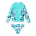 thumbnail image 4 of TiaoBug Kids Girls Rash Guard Swimsuit Sets Printed Long Sleeve Zipper Swim Tops with Briefs Seaside Bathing Suit Leaf 8, 4 of 7