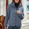 thumbnail image 5 of Lovskoo 2024 Womens Full Zip Up Fuzzy Fleece Jacket Winter Stand Collar Casual Solid Long Sleeve Zipper Fleece Warm Outerwear Coat Blue, 5 of 8