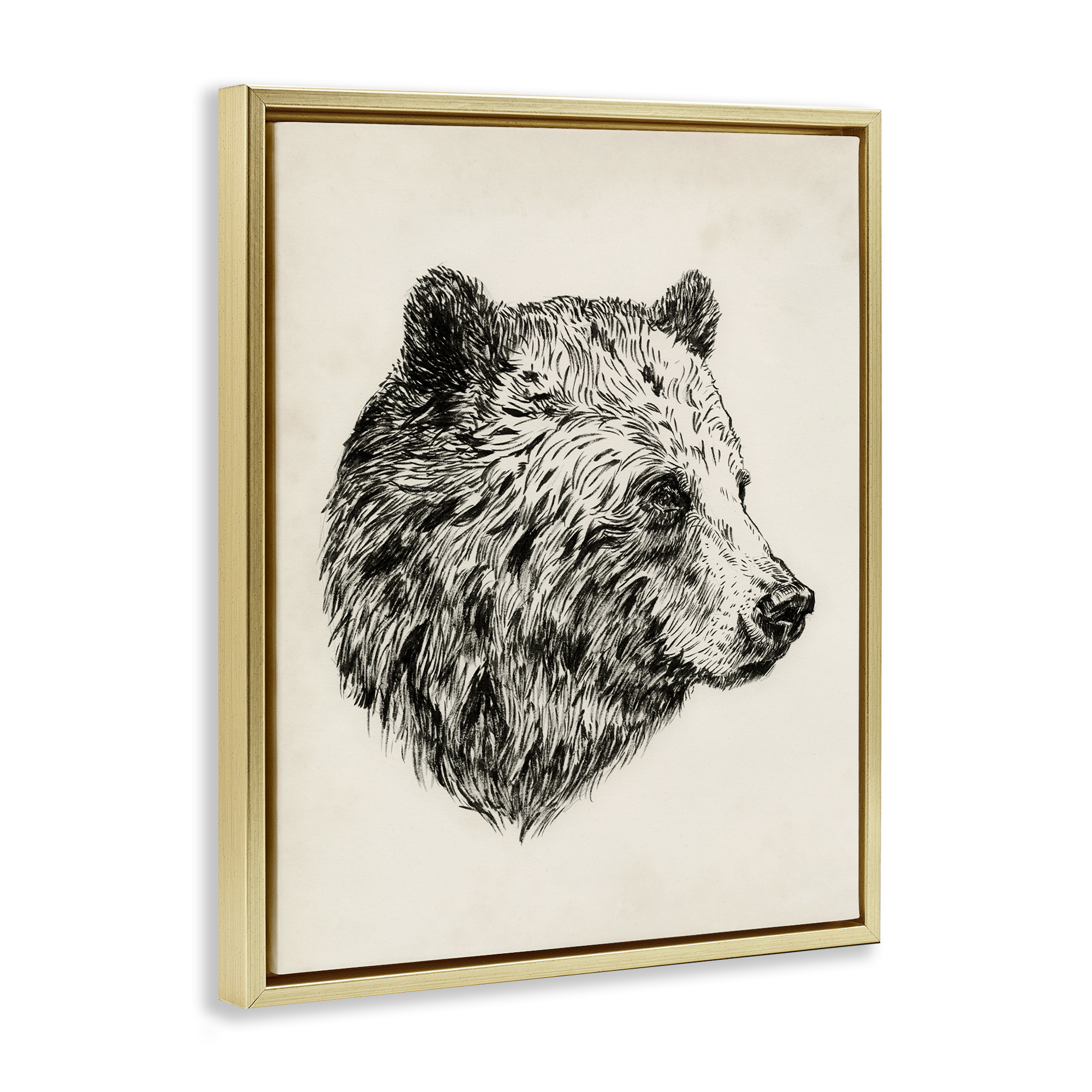 Stupell Industries Rustic Bear Drawing Animals & Insects Drawing Gold Floater Framed Canvas Art Print Wall Art, 17 x 21