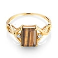 thumbnail image 2 of Gem Stone King 18K Yellow Gold Plated Silver Emerald Cut Brown Tiger Eye Ring for Women | 2.06 Cttw | Gemstone Birthstone | Available in Size 5, 6, 7, 8, 9, 2 of 5