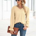 thumbnail image 2 of Blusa de mujer con cuello en V y mangas largas de encaje con volantes huecos y puños Blusa de ajuste casual de moda para dama Amarillo L, 2 of 4