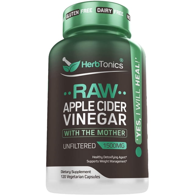 Suplemento Vinagre de Sidra de Manzana Cruda Alta Resistencia Soporte Desintoxicación 120 Cápsulas Veganas Herbtonics HBS-854535S4
