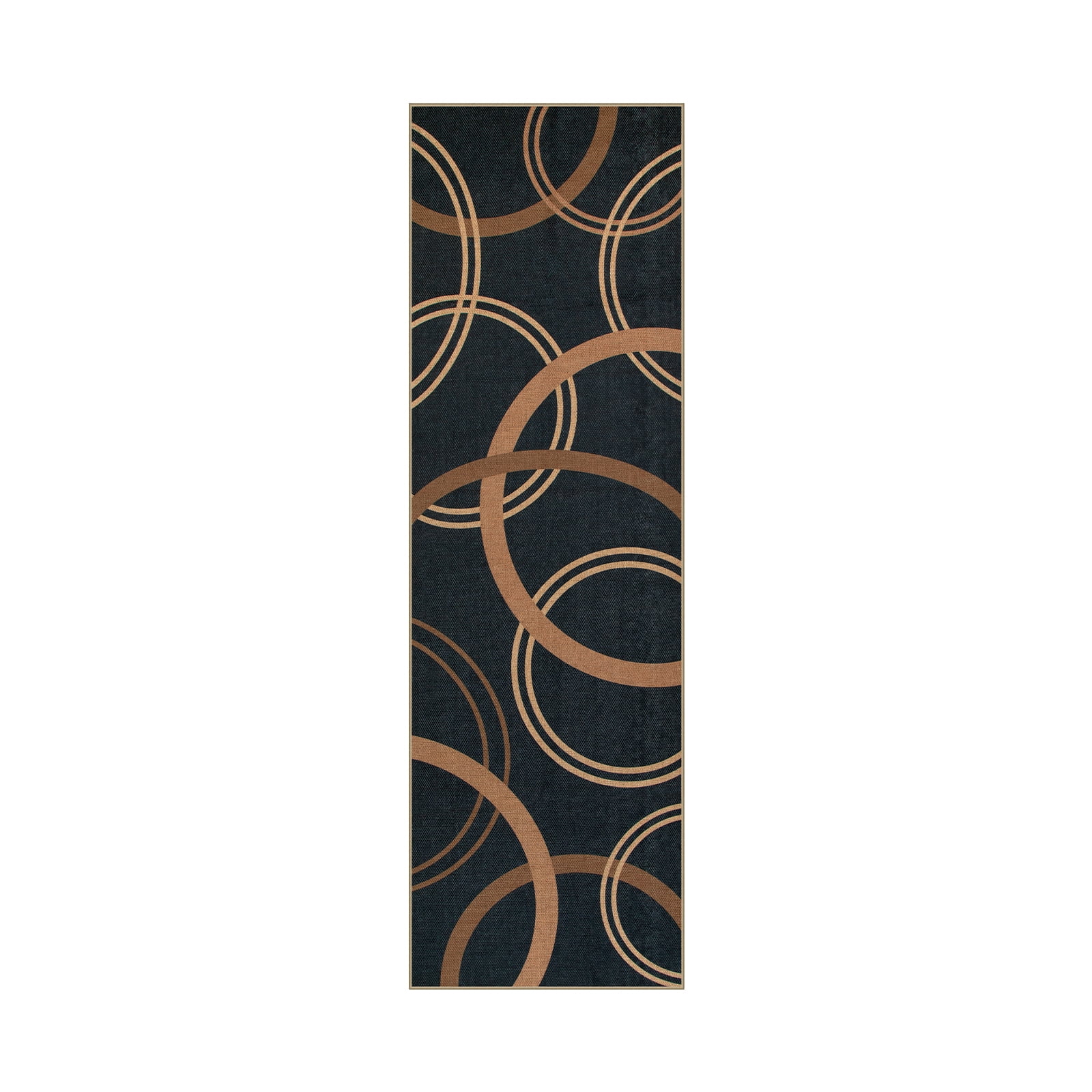 SUNDEREY 2'6"x8' Geometri Kitchen Rug,Runner Rugs 2.6x8ft Hallway Easy Jute Rug,Non Slip Washable Circular Pattern Rug,Soft Non-Slip Khaki Indoor Carpet for Entryway Laundry Bedroom,Black
