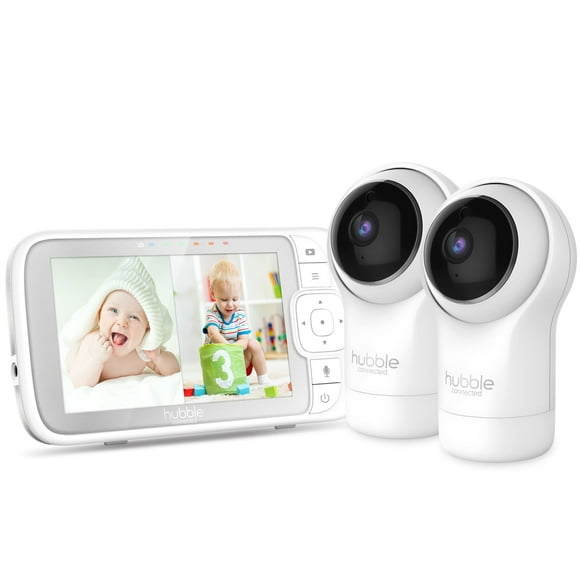 Hubble View Pro Twin 5"" Video Baby Monitor with Camera and Audio NightVision Baby Monitor with 2 Cameras Split Screen & Pan Tilt Zoom; 2Way Talk Lullabies & Room Temp Sensor Baby Monitor no WiFi