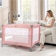 thumbnail image 3 of Vomeast Baby Playard Baby Bassinet with Toy Bar,Portable Crib Pack and Play,Play Yard,0-5 Months,Pink, 3 of 13