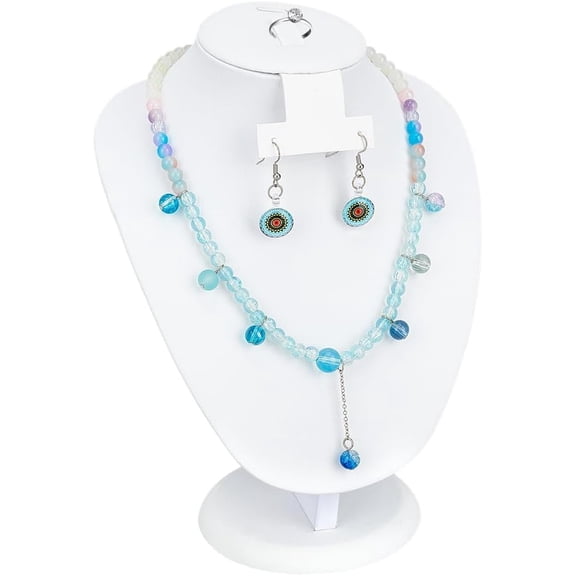 Bust Necklace Display Stand Multi-Function PU Leather Jewelry Display Holder White Jewelry Organizer