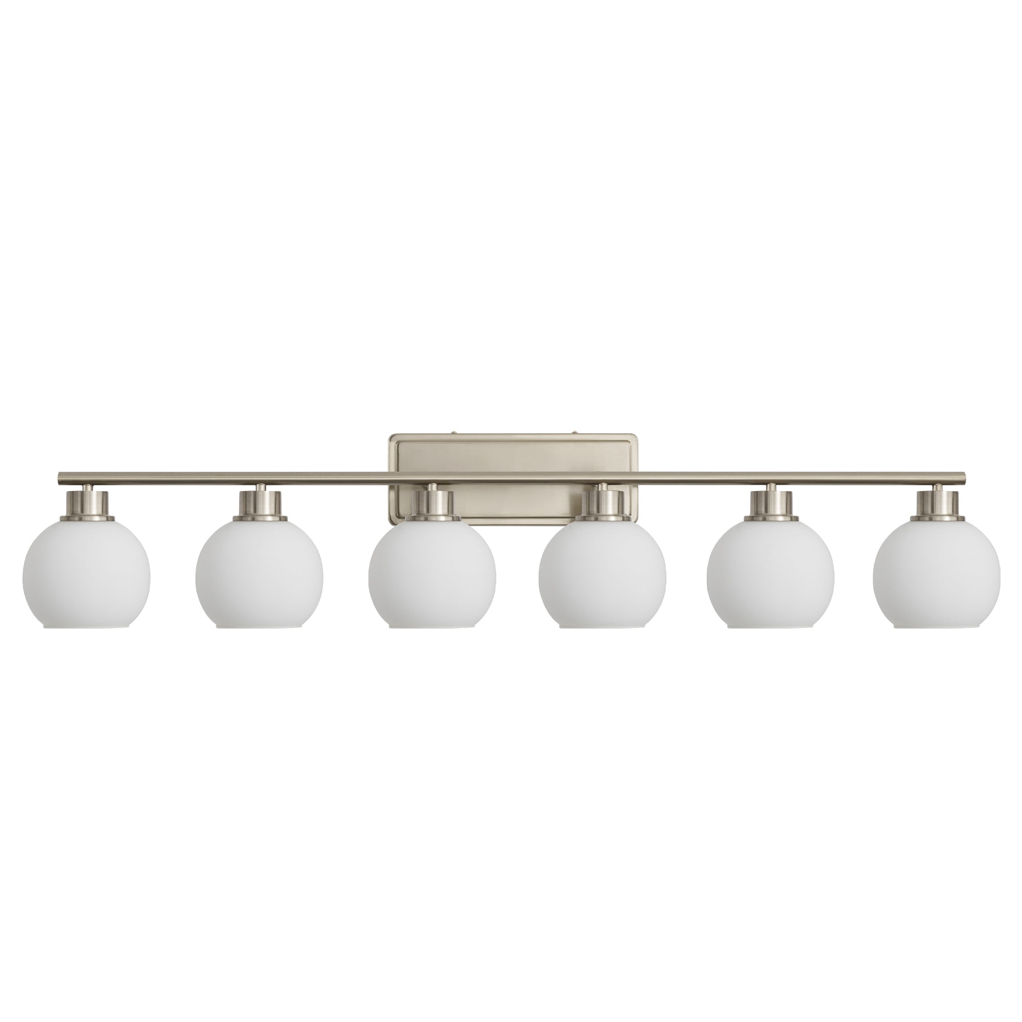 Deyidn 45.27" 6-Light Dimmable Bathroom Vanity Light - Nickel Finish with Milky White Glass Shades, Transitional Modern Design
