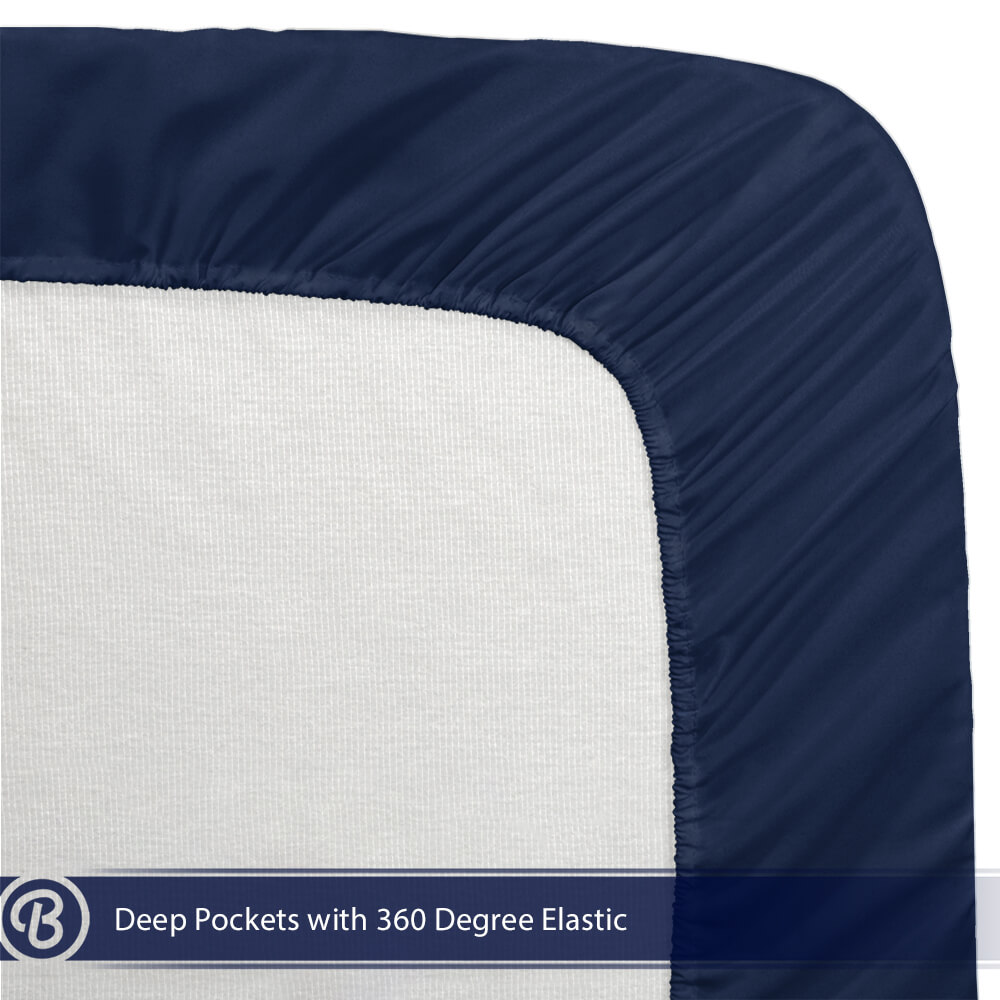 Fitted Sheet + Pillowcase Set, Microfiber, Wrinkle Resistant, King, Dark Blue