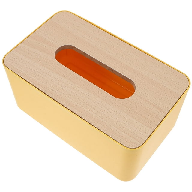 UPGRATOR 1Set Facial Tissue Organizer Yellow PP Wood Rectangular for Restaurant Use Toilet Stand
