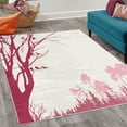 thumbnail image 2 of Forest Decorative Rug, Nature Theme the Panorama of a Forest Pattern Birds on Tree Branches Print, Quality Carpet for Bedroom Dorm and Living Room, 6 Sizes, Raspberry White, by Ambesonne, 2 of 4