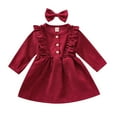 thumbnail image 1 of WUANDIXFA Robes d'Église pour Filles Enfants Tout-Petits Bébé Fille Robe en Velours Côtelé à Volants à Manches Longues Robe de Fête Automne et Printemps Rouge, 4-5 Ans, 1 of 5