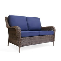 Krikacy Wicker Loveseat HDPE Hand-Woven All-Weather Rattan Furniture for Patio Deck,Blue