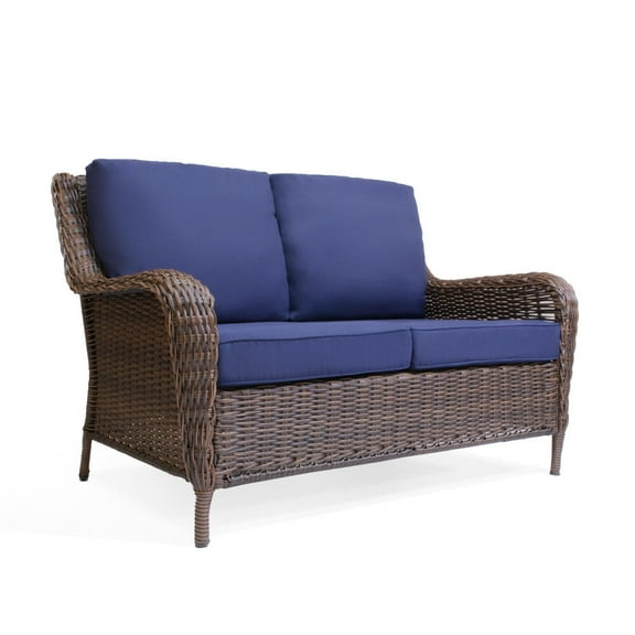 Krikacy Wicker Loveseat HDPE Hand-Woven All-Weather Rattan Furniture for Patio Deck,Blue