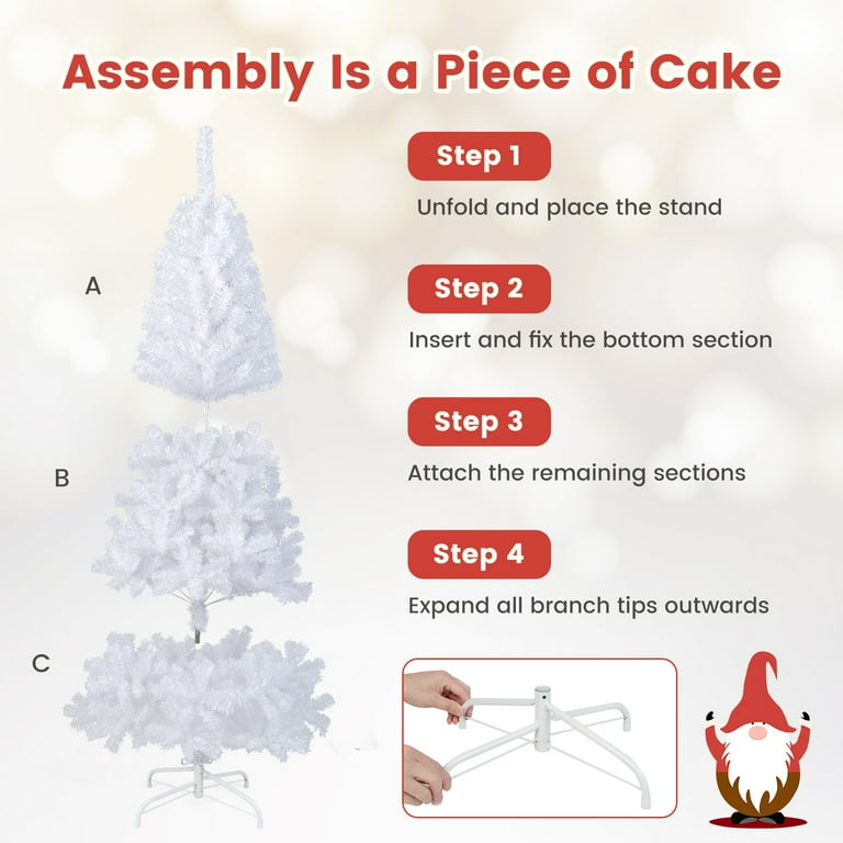 Costway 6Ft Artificial PVC Christmas Tree, White, Indoor Outdoor