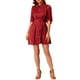 thumbnail image 2 of INSPIRE CHIC Vestido de Camisa con Botones y Cinturón de Cintura Plisada de Manga Corta S Rojo Vino, 2 of 7