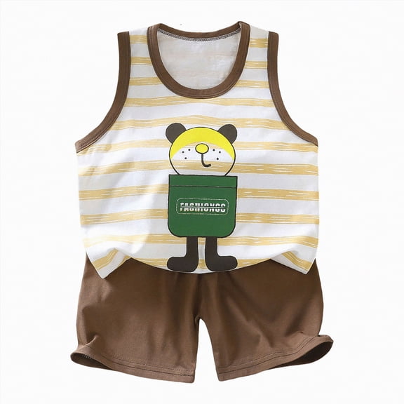 CAICJ98 Toddler Baby Summer Clothes Boy 3 6 12 18 Months 2T 3T 4T 5T Girls Outfits Sleeveless Striped Tank Top and Shorts Set Casual (Coffee,3-6 Months)