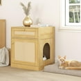 thumbnail image 2 of Cat Litter Box Enclosure, Hidden Cat Litter Box Furniture Indoor Wood Cat House Rattan End Table with Drawer, Oak, 2 of 9