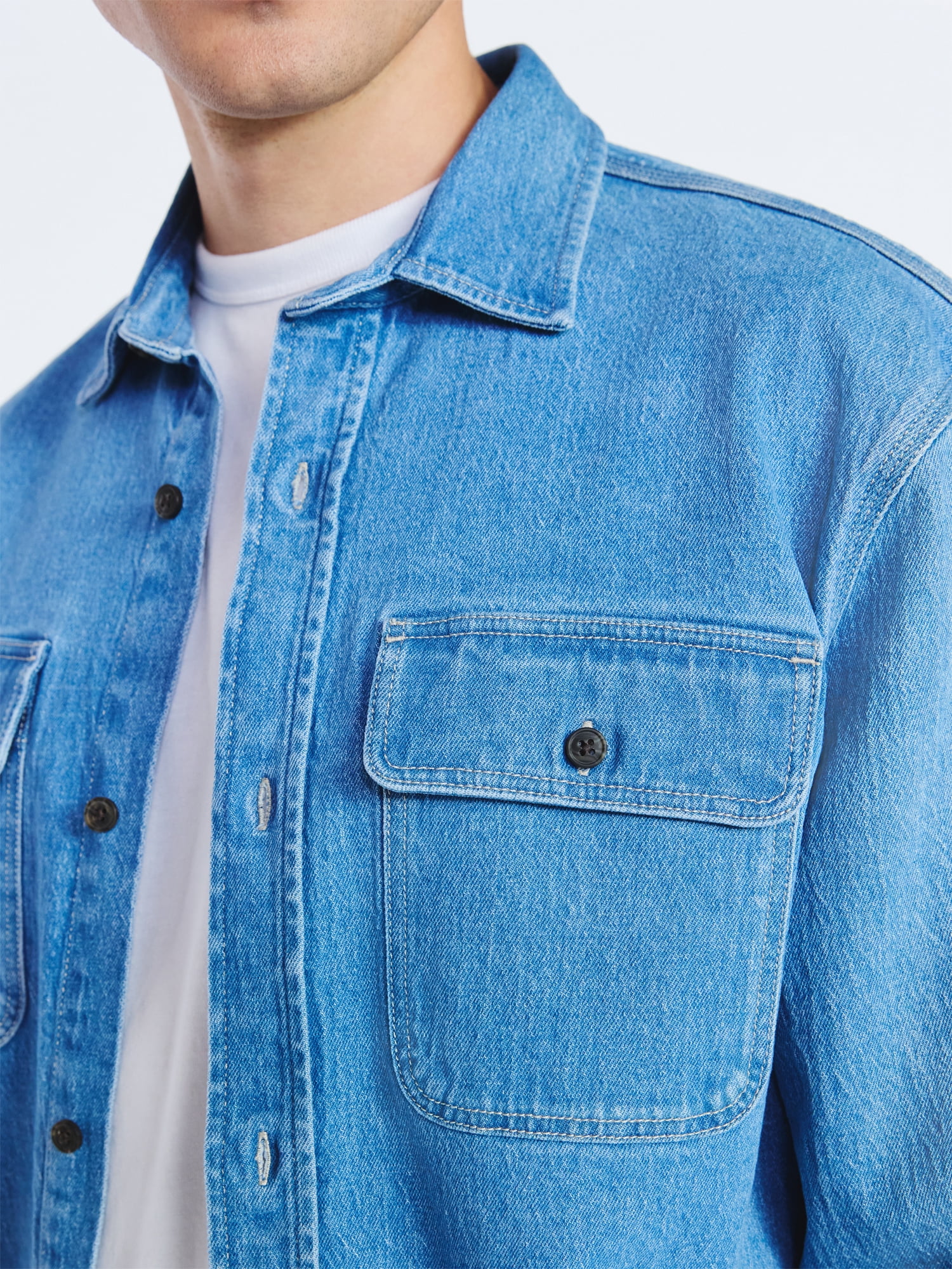 Free Assembly Men's Heavyweight Denim Overshirt with Long Sleeves, Sizes S-3XL