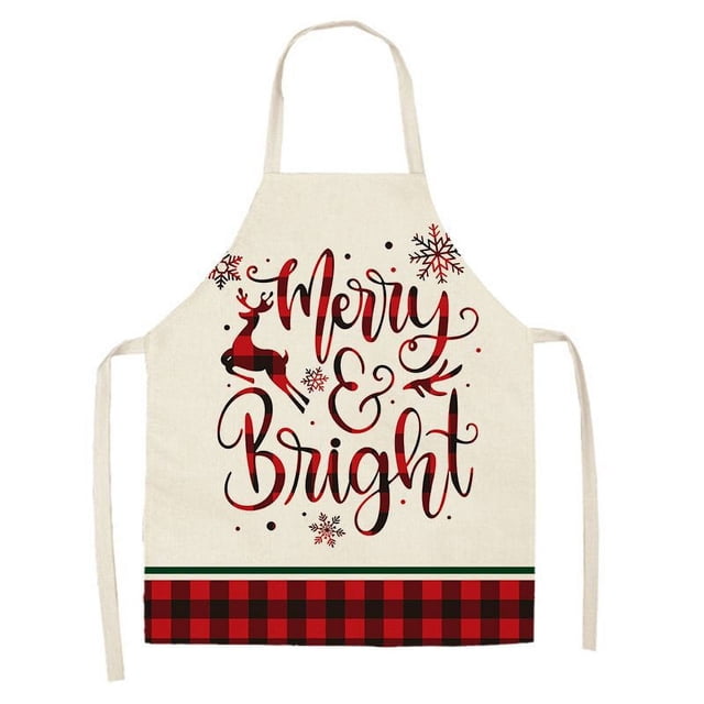 Delantal navideño de algodón y lino con cuadros rojos y negros de Papá Noel y alce, sin mangas, con babero tipo halter