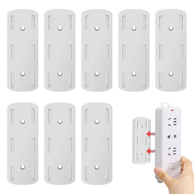Sistema de gestión de cables, 8 soportes para regletas de enchufes blancos con diseño minimalista, colgador de liberación rápida e instalación sin herramientas para una organización eficiente del