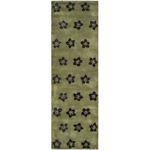 SAFAVIEH Soho Liam Floral Wool Runner Rug, Sage/Black, 2'6" x 8'