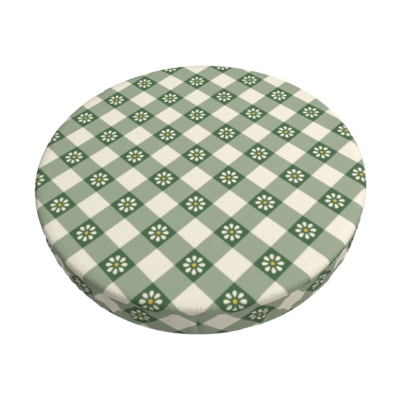 Hirioo Daisy Plaid Green for Round Bar Stool Seat Covers Washable Stool Cushion Slipcover Elastic Bar Chair Covers for 12-14 Inch Chair-12 inch
