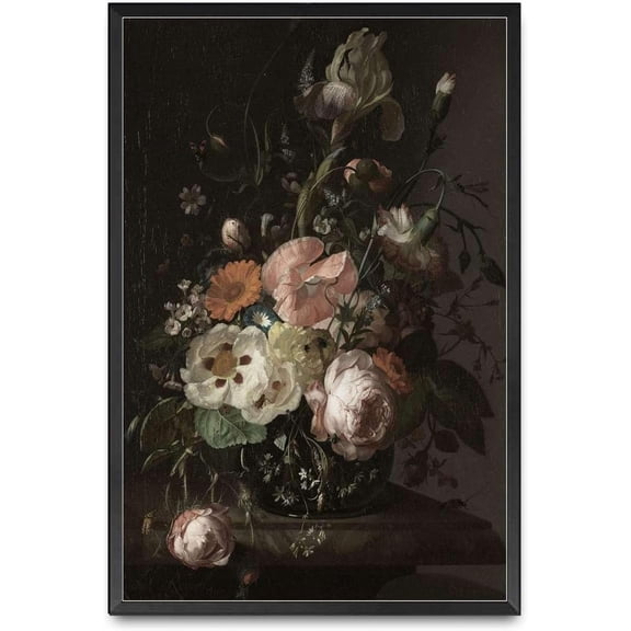 dashuaibi - Canvas Wall Art Moody Floral Painting Printable Dark Floral Wall Art Vintage Print Farmhouse Decor Dark Botanical Antique Painting Bathroom and Toilet Powder Room Wall Decor