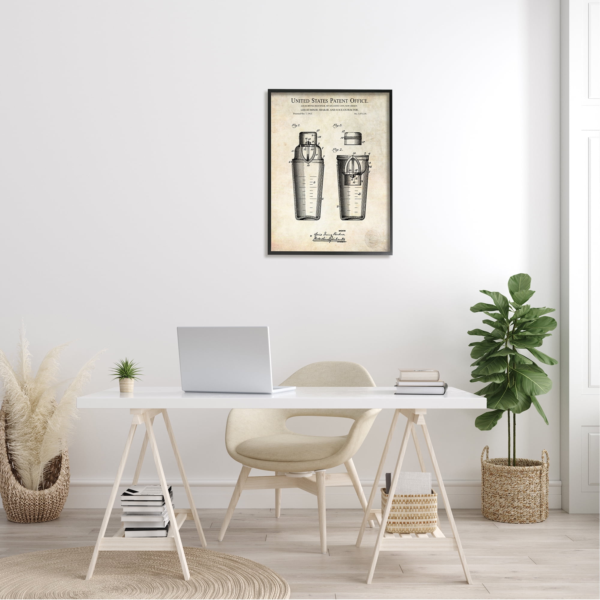 Stupell Industries Vintage Cocktail Drink Mixer Diagram Patent Text Framed Wall Art, 24 x 30, Design by Karl Hronek