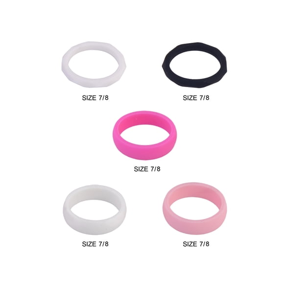 Solutions Adult Female 5 Piece White and Pink Silicone Ring Set, Size 7/8 - No Stone