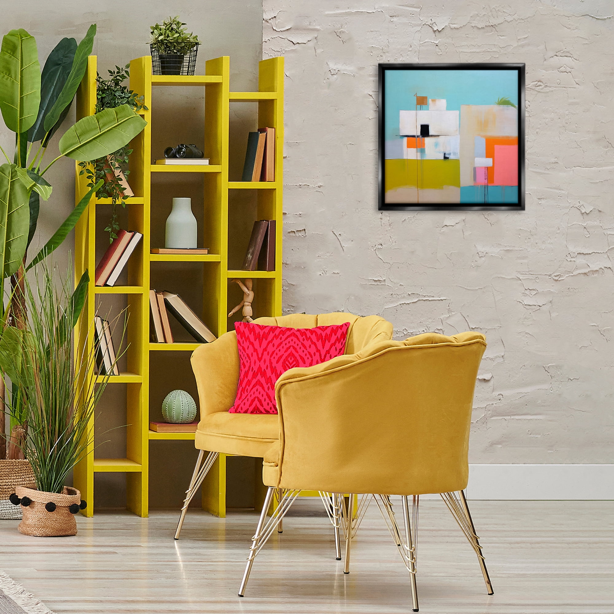 Stupell Industries Tropical Villa House Abstract Painting Black Floater Framed Canvas Art Print Wall Art, 18 x 18