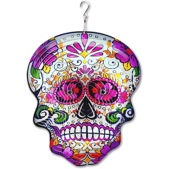FONMY Kinetic 3D 12inch Mandala Multicolor Daisy Sugar Skull Wind Spinner