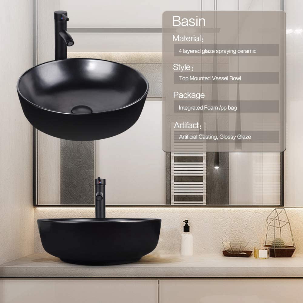 ELECWISH Bathroom Sink and Faucet Combo Artistic Porcelain Ceramic Vessel Sink Basin Washing Bowl Set, Cabinet Countertop Sink with Chorme Faucet Pop-up Drain and Water Pipe Lavatory