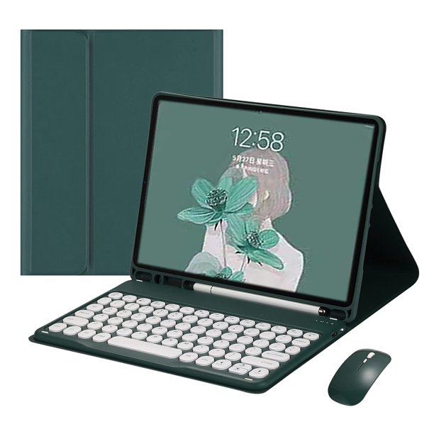 Funda con teclado y ratón para iPad Pro 11 4.ª generación 2022, color verde oscuro