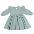 thumbnail image 2 of Baby Girl Cotton Linen Dress Long Sleeve Solid Color Casual Spring Fall Dresses,1-6Y, 2 of 12