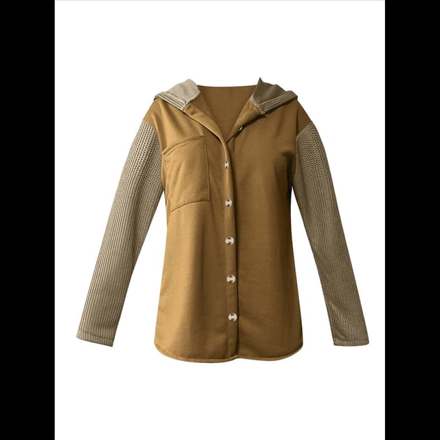 Sudadera Holgada de Larga para Mujer, Informal, con Botones y Capucha, con Bolsillo. Caqui XXL