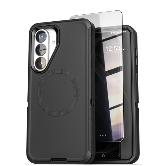 Encased for Samsung Galaxy S26 Plus Phone Case with Belt Clip Holster and Screen Protector, Magnetic Heavy Duty Military Grade Protection, Black